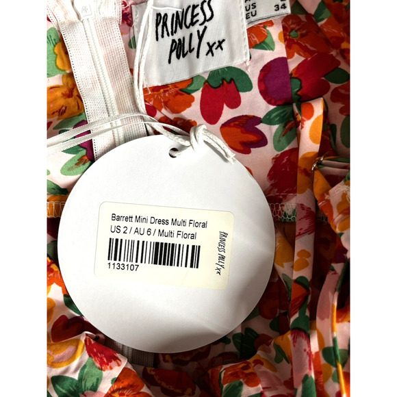 Princess Polly Dress Size 2 Multicolor Barrett Mini Floral Milkmaid Beachy New - Picture 14 of 14